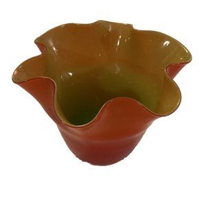 Gorgeous Designs Art Glass Handkerchief Vase Red Green Cased Blown Glass 5.75"
